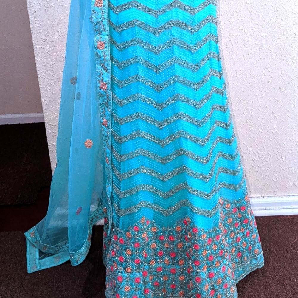 Blue Wedding Sangeet Haldi Lehenga Choli